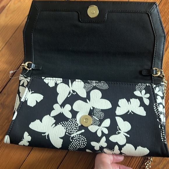 Talbots Black and White Butterfly Clutch with Detachable Gold Chain - Picture 9 of 10